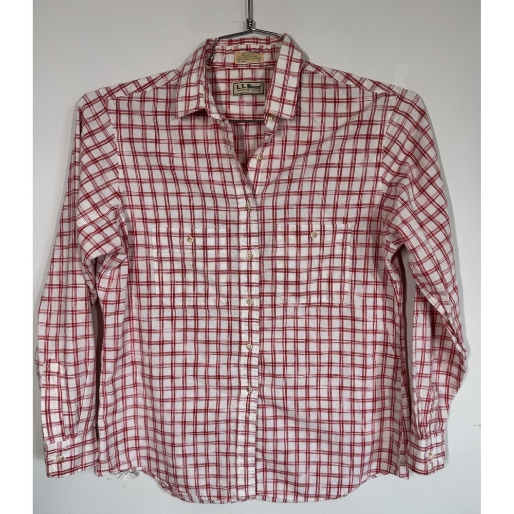 VTG LL Bean Red And White Check Long Sleeve Button Up Shirt Women's 14 Classic